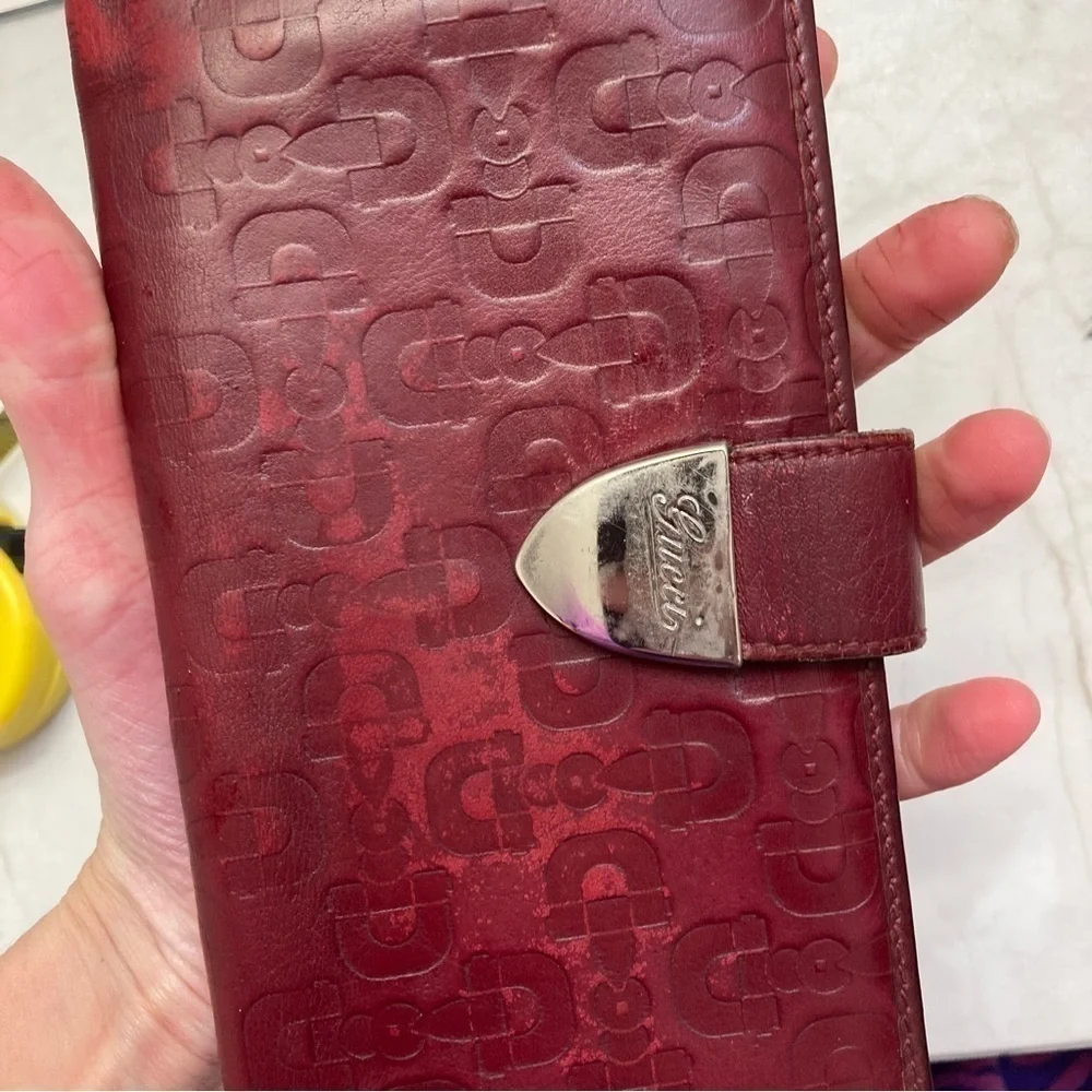 Gucci burgandy red leather embossed long wallet - Picture 8 of 12
